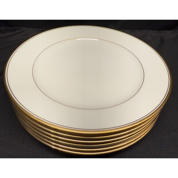 Set 6 Vintage Noritake Ivory China Linton 8.25” Round Salad Plates Gold Rimmed - Picture 8 of 8